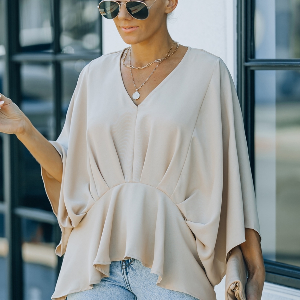 Dolman Sleeve Pleated Detail Peplum Top